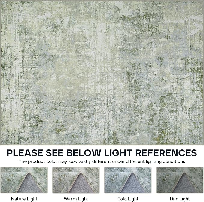 9x12 Area Rugs for Living Room Rug Washable: Modern Large Rug for Dining Room Bedroom Carpet Non Slip 9 by 12 Indoor Abstract Nursery Home Office Green