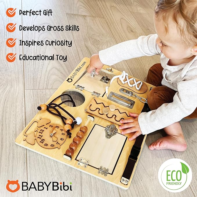 10-in-1 Montessori Busy Board for Toddlers - Safe, Durable Sensory Activity Board with Locks, Shoelaces & More - Perfect Educational Toy Built for Growth & Travel - Recommended for Ages 3 Years & Up