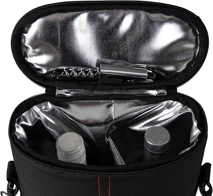 ALLCAMP 2 Bottle Wine Tote Carrier - Insulated Portable Padded Canvas Wine Bag for Travel, BYOB Restaurant, Wine Tasting, Party, Great Christmas Day Gift for Wine Lover，Black