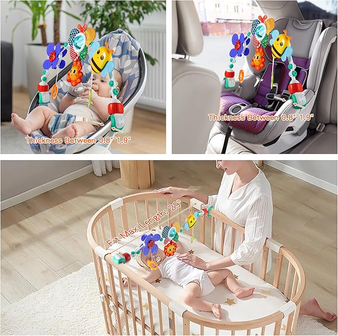 Adjustable Arch Bassinet Toys for Infant & Toddlers, Stroller Arch, Baby Crib Toys with Fascinating Hanging for Stimulating Baby’s Senses and Developing Motor Skills