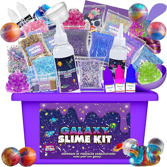 Funewest Slime Kit for Kids, Mini Galaxy Ball Slime Making Kit with Glow in The Dark Stickers, Glitter, Beads & Charms – Creative DIY Craft Kit & Stress Relief Sensory Toy Gifts for Girls Ages 6-12