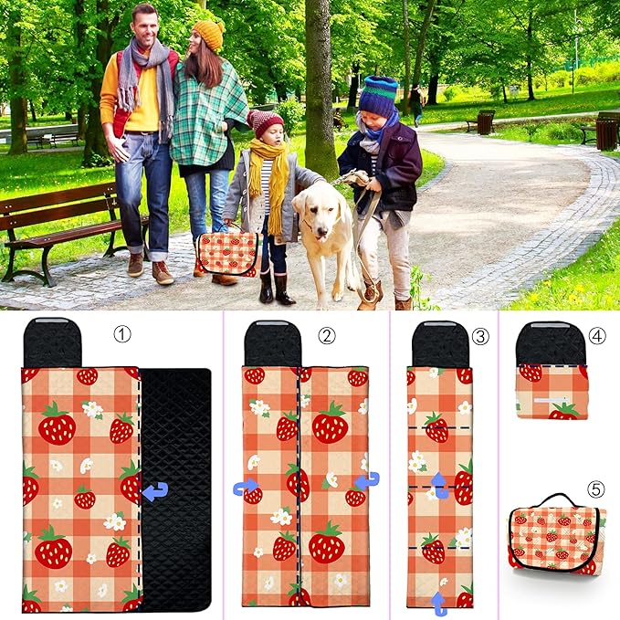 Extra Large Picnic Blanket Waterproof,80"x 80"Foldable Machine Washable Beach Blanket,Outdoor Blanket for 6-8 Adults,Suitable for Indoor Crawling,Park Beach,Camping,Hiking,Family Travel(Orange)