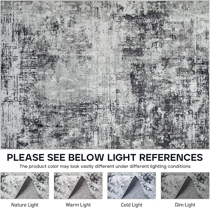 5x7 Area Rugs for Living Room Rug Washable: Modern Rug for Dining Room Bedroom Carpet Non Slip Low Pile 5 by 7 Indoor Abstract Nursery Home Office Black Grey