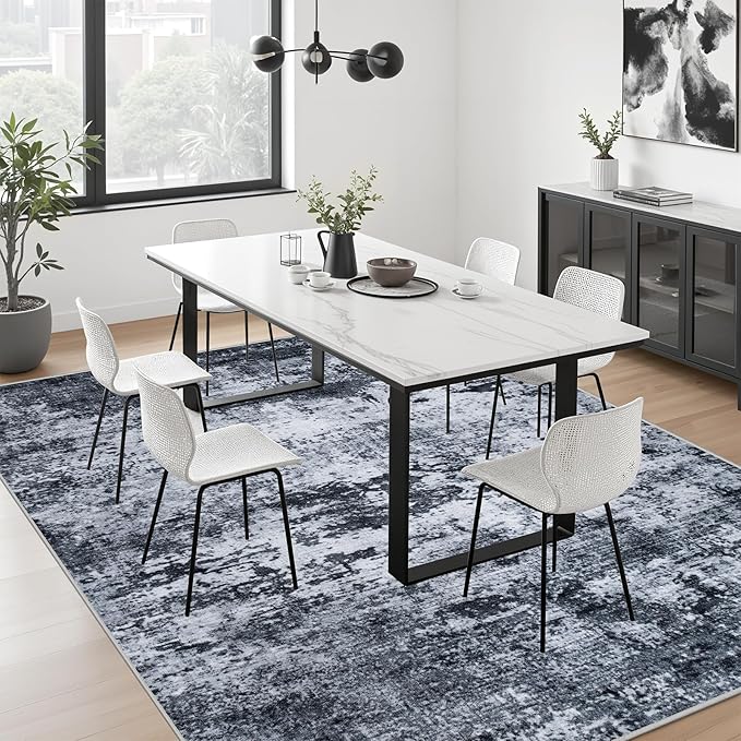 9x12 Area Rug Living Room Rug: Washable Modern Abstract Soft Thin Rug Indoor Floor No Slip Stain Resistant Carpet for Bedroom Dining Room Farmhouse Nursery Home Office - Black
