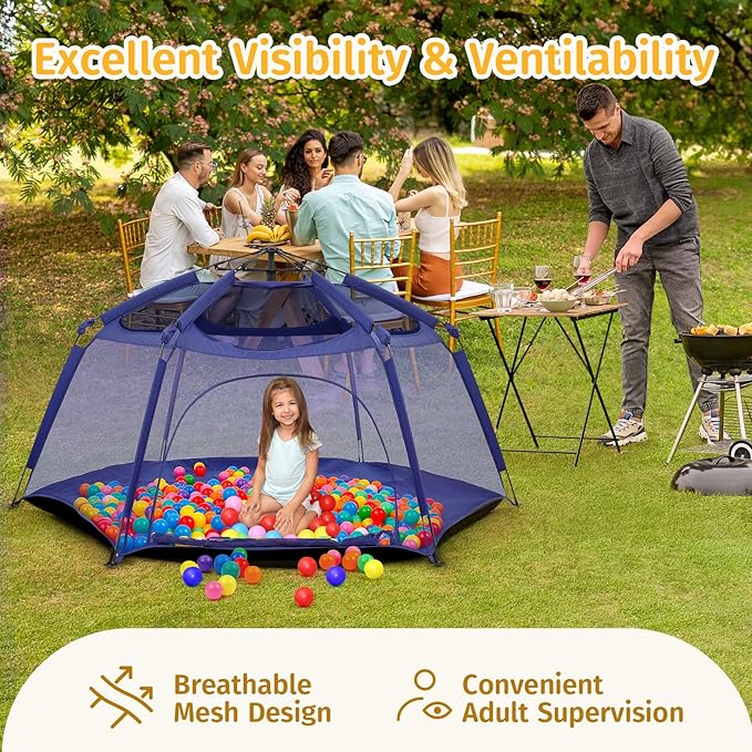 Alvantor Baby Playpen Play Yard 84"x84"x44”Large Kids Tents Pop Up Play Tent Indoor Outdoor Playhouse for Babies Toddlers Children Camping Playground Beach, 36-96 Months, Navy