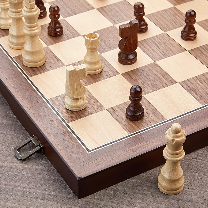AMEROUS 15'' Magnetic Wooden Chess Set for Adults Kids - with Folding Board, Gift Package, Pieces Storage Slots, Handmade Pieces,Chess Board Game Set for Tournament Professional Beginner