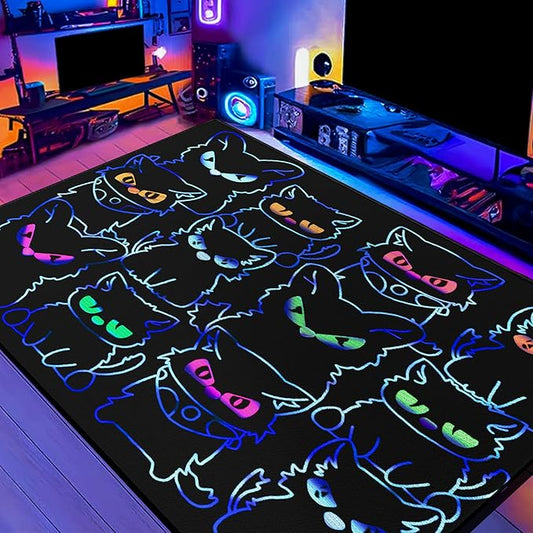 Black Play Cat Rug for Playroom for Boys Girls 2x3 Funny Cute Cat Cartoon Decor for Bedroom Living Room Non-Slip Comfy Floor Casual Mat Carpet Washable
