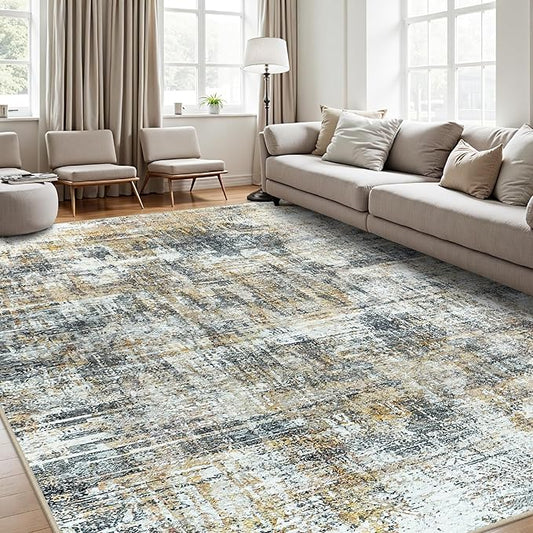 Area Rugs 8x10 Living Room Rugs: Modern Abstract Washable Rug with Non-Slip Backing, Stain Resistant Indoor Floor Large Carpet for Bedroom Dining Room Table Nursery Hallway Home Office Brown/Gray