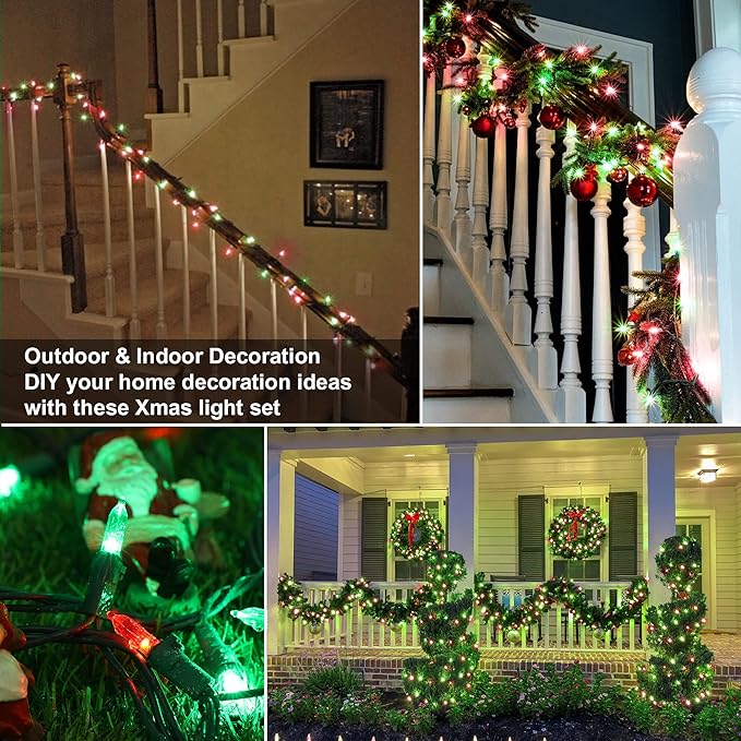 Brizled Red & Green Christmas Lights, 33ft 100 LED Christmas String Lights, 120V UL Certificated Xmas Tree Light Connectable, Mini Xmas Light Set Indoor Outdoor for Holiday Tree Party Home Decor