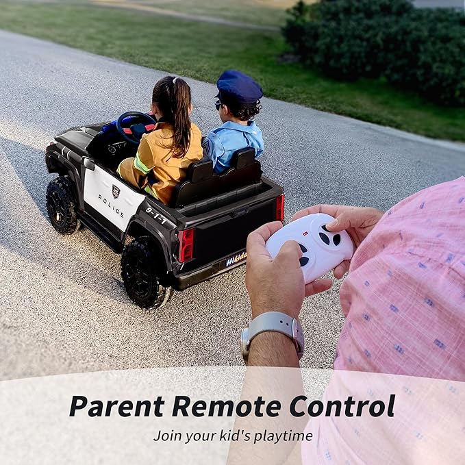 24V 10Ah Electric Police Car Ride on Toy for Big Kids, 4WD 2 Seater Kids Ride on Car SUV w/Remote Control, 4x200W Motors - Black