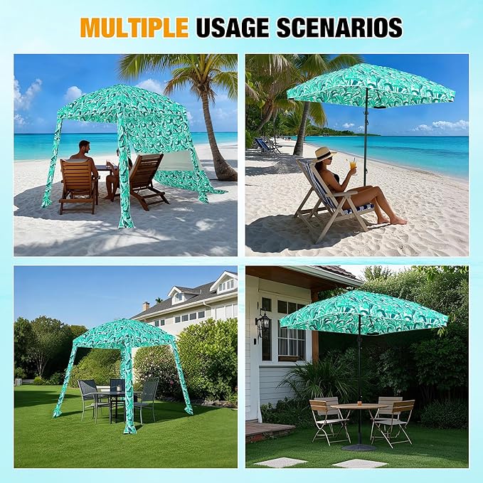 HOMEDEMO Beach Canopy UPF 50+, 6'×6', Easy Set up and Take Down Tent with Sand Pockets, Side Wall Shade Wind Waterproof for Kids, Family & Friends