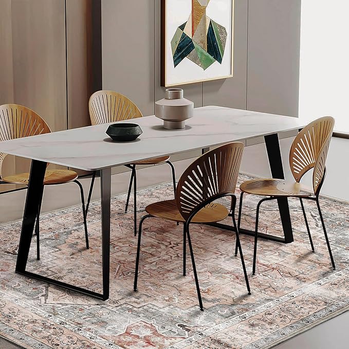 Area Rug 5'x7' Light Cyan and Light red Washable Rug Vintage Traditional Floor Cover Thin Retro Kitchen Indoor Distressed Non Slip Carpet for Living Room Bedroom Dining Room