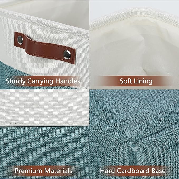 DULLEMELO Extra Large Storage Baskets,Fabric Storage Bins with Handles for Home,Office,Closet,Clothes,Foldable Storage Bins for Closet, White&Dark Green 2-Pack