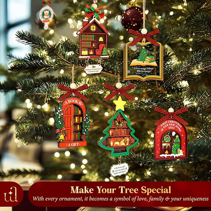 Book Christmas Ornament 2025 - Book Lovers Gifts for Book Lovers Women, Cute Bookish Gifts for Readers Bookworm, Unique Librarian Gift Reading Ornaments for Library Books Club Decor