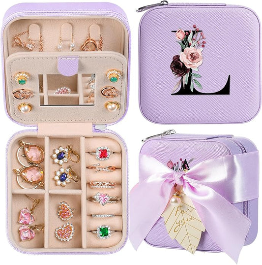 AYGXU Travel Jewelry Box for Women and Girls - Small Case With Initial A-Z - Teacher Gifts