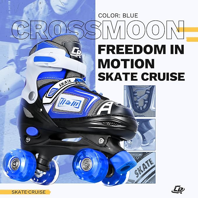 Adjustable Quad Skates for Kids, Teens, and Adults – Light-Up Wheels – Comfortable Fit, Secure Closure, Indoor and Outdoor Roller Skates for Boys and Girls