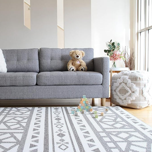 Cushmat Stylish Reversible Foam Play Mat (Large, Crystals - Blue Charcoal) - Soft, Waterproof, Durable Play mat for Infants, Babies, Toddler, Kids & Grownup - 6.5ft x 4.5ft