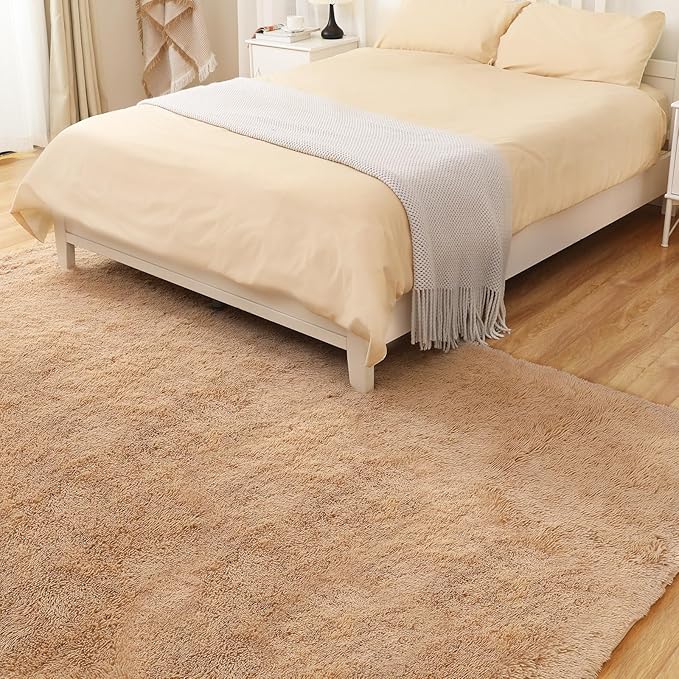9x12 Area Rug, Fluffy Plush Carpet for Living Room, Bedroom, Nursery, Study, Kids Room - Soft Non-Slip Indoor Decor, Camel