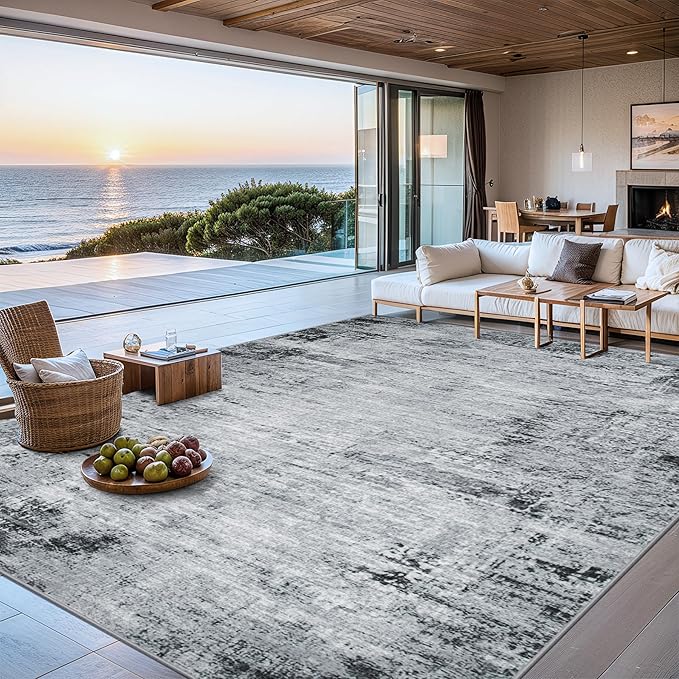 Area Rugs Living Room Rug - 5x7 Washable Modern Abstract Soft Neutral Non-Slip Carpet Large Indoor Floor Thin Carpets for Bedroom Dining Room Farmhouse Nursery Home Office Black