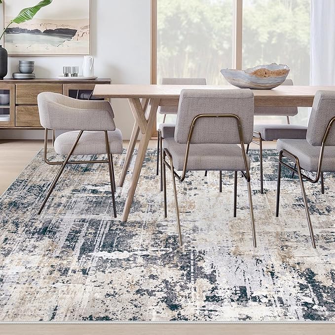 Area Rugs 9x12 Living Room: Washable Rug Modern Abstract Large Rugs Soft Non Slip Neutral Rug Stain Resistant Indoor Carpet for Bedroom Kitchen Dining Room Home Office Rugs(Black Brown,9'x12')