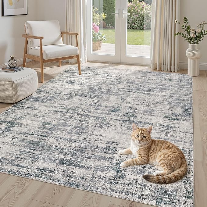 Area Rug for Living Room: 5x7 Washable Neutral Abstract Modern Soft Rugs Non Slip Indoor Floor Stain Resistant Carpet for Bedroom Dining Room Office Nursery - Gray