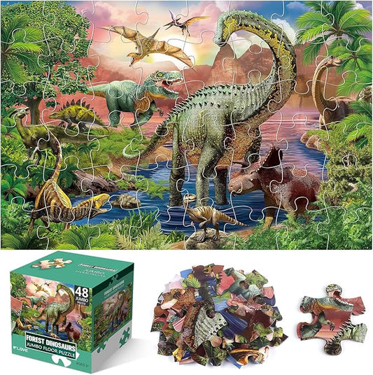Jumbo Floor Puzzle for Kids,48 Piece Forest Dinosaur Large Jigsaw Puzzles, Fun Educational Preschool Learning Toy for Toddlers Ages 3-5,Gift for Boy Girl Ages 4-8