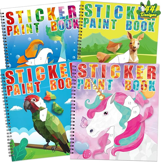 90shine 4PCS Sticker Books for Kids Ages 4-8 Sea-Maid Horned Horse Zoo Pet Themed Designs Party Gift Create 44 Pictures