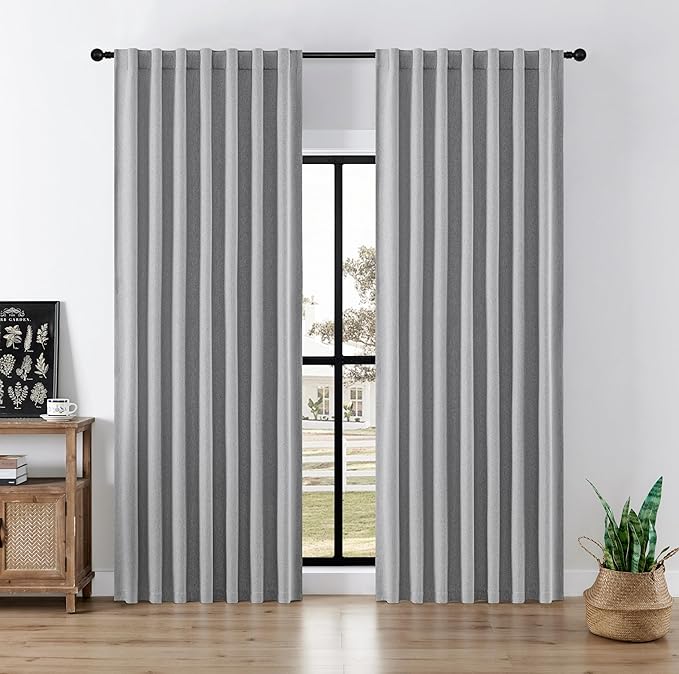 Joydeco Faux Linen Blackout Curtains for Bedroom,Light Grey Blackout Curtains 96 inches Long,100% Blackout Sound Proof Thermal Insulated Window Drapes Luxury Decor（W52xL96 Inch,Light Grey）
