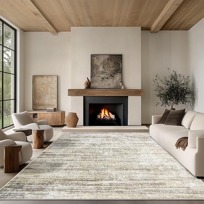 8x10 Area Rug Living Room Rugs - Washable Rug Large Modern Abstract Soft Thin Carpets Indoor Floor No Slip Vintage Carpet for Bedroom Under Dining Table Nursery Home Office Decor Nature
