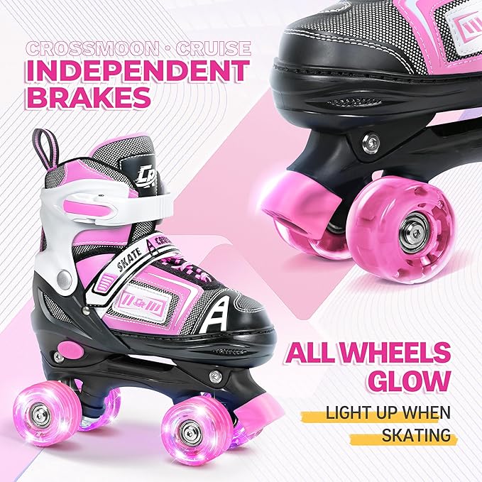Adjustable Quad Skates for Kids, Teens, and Adults – Light-Up Wheels – Comfortable Fit, Secure Closure, Indoor and Outdoor Roller Skates for Boys and Girls