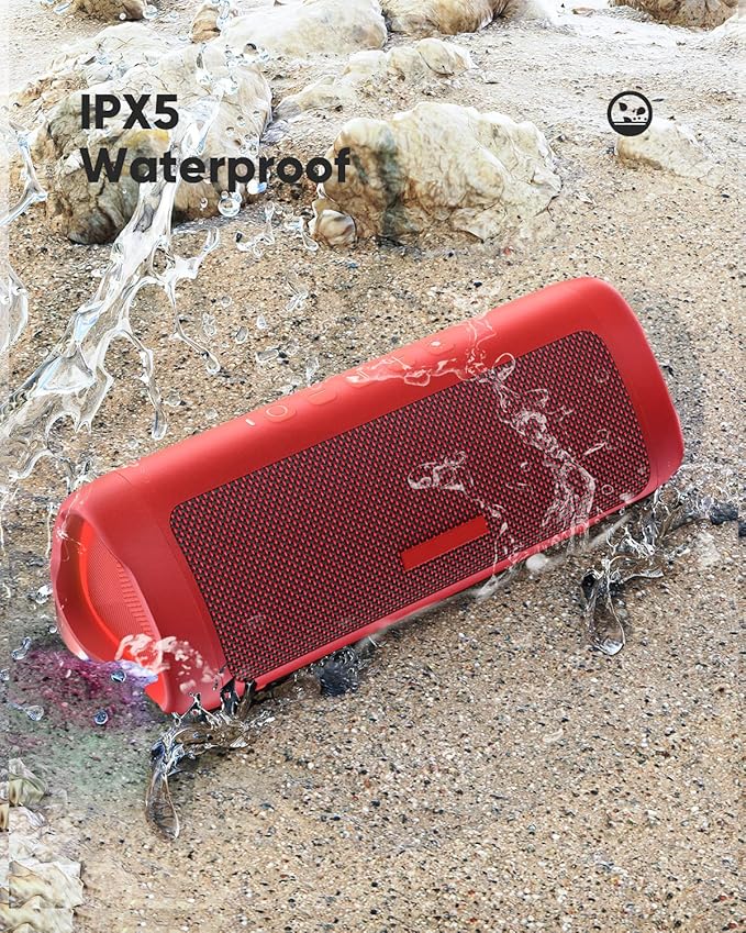 Bluetooth Speaker with HD Sound, Portable Wireless, IPX5 Waterproof, Up to 20H Playtime, TWS Pairing, BT5.3, for Home/Party/Outdoor/Beach, Stocking Stuffers, White Elephant Gifts for Adults (Red)