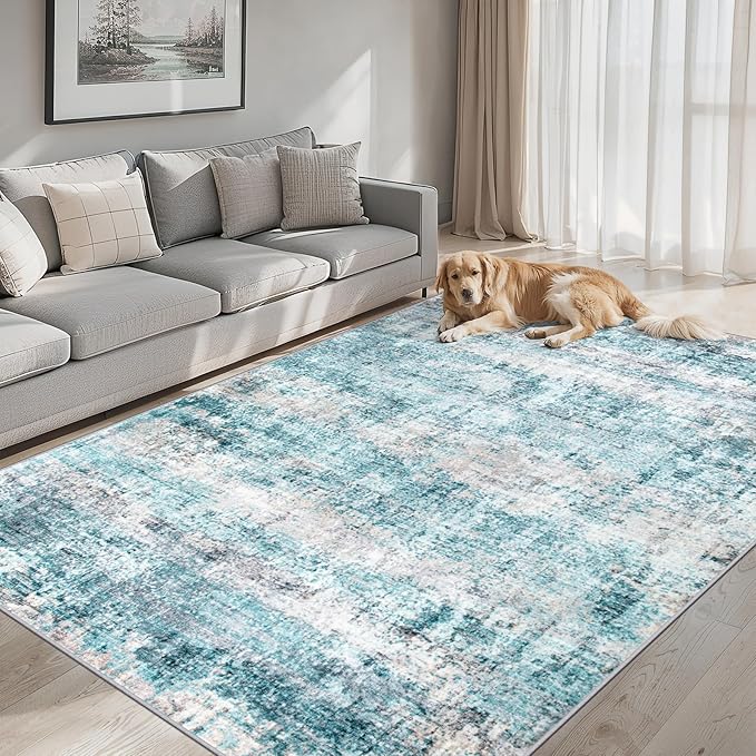 Area Rugs 9x12 Living Room - Washable Rug Modern Abstract Soft Large Neutral Non-Slip Carpet Indoor Floor Thin Carpets for Bedroom Dining Room Farmhouse Nursery Home Office Green