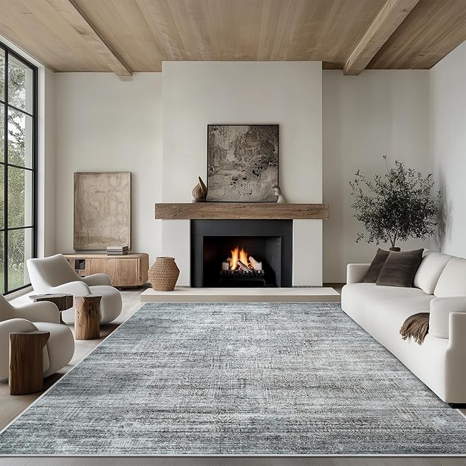 5x7 Area Rug Living Room Rugs - Washable Rug Large Modern Abstract Soft Thin Carpets Indoor Floor No Slip Vintage Carpet for Bedroom Under Dining Table Nursery Home Office Decor Gray Blue