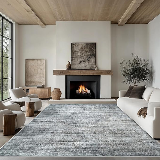 5x7 Area Rug Living Room Rugs - Washable Rug Large Modern Abstract Soft Thin Carpets Indoor Floor No Slip Vintage Carpet for Bedroom Under Dining Table Nursery Home Office Decor Gray Blue