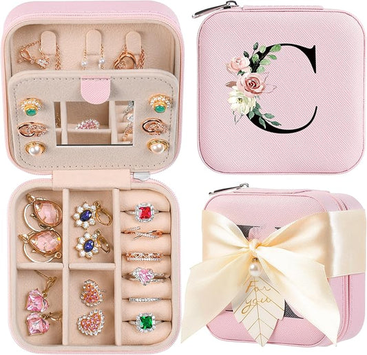 AYGXU Travel Jewelry Box for Women and Girls - Small Case With Initial A-Z - Teacher Gifts