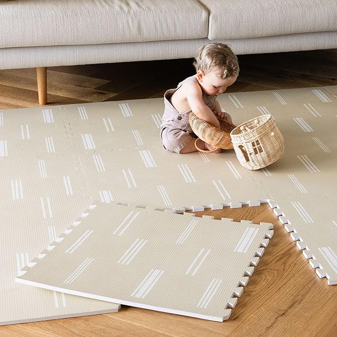 Baby Play Mat for Floor – 6x8ft Old White | Soft Non Toxic Premium EVA Foam Tiles for Tummy Time, Crawling & Playroom – Waterproof Interlocking Floor Mat for Babies & Toddlers by Lillefolk (12 Tiles)