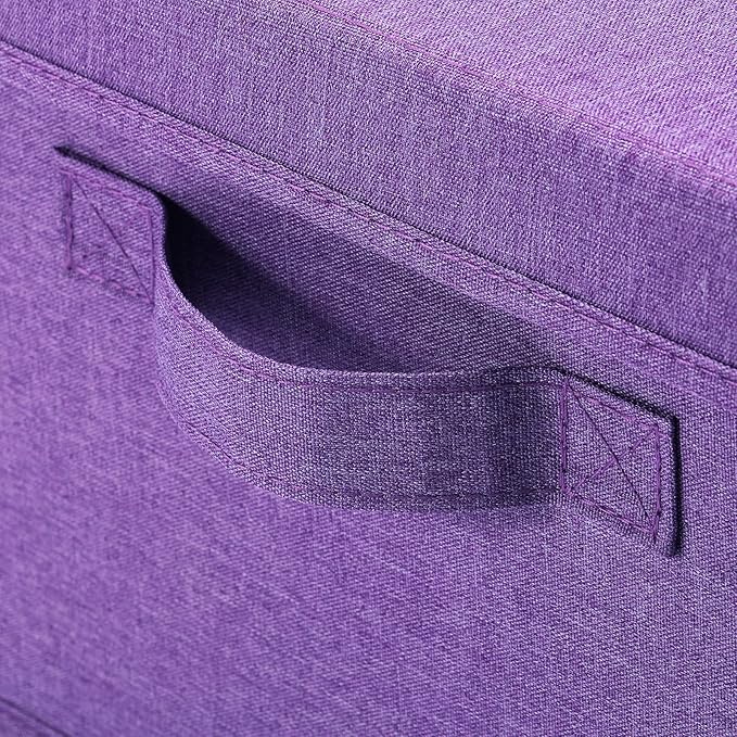 HOONEX Foldable Storage Bins with Lids, Pack of 2, Storage Boxes with 2 Carrying Handles and Sturdy Heavy Cardboard, 16.5" L x 11.8" W x 7.5" H for Shoes, Books, Clothes, Purple