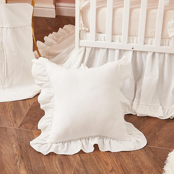 Brandream Baby Crib Bedding Set for Girls Boys Gender Neutral Boho Bohemian Farmhouse Chic Ruffle 6-Piece Nursery Bedding Set - 100% Washed Cotton Cream White