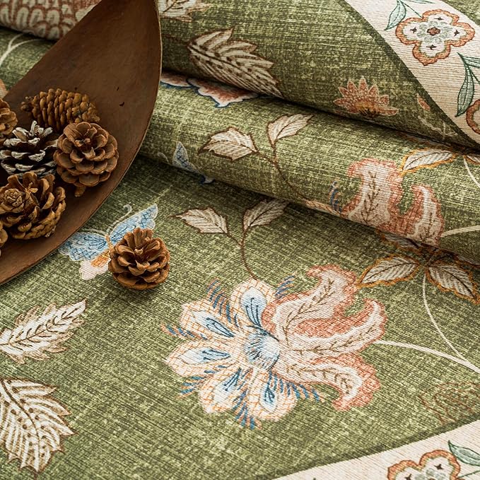 jinchan 3x8 Floral Runner Rug for Hallway Washable Kitchen Runner Vintage Romance Design Non Slip Thin Indoor Floor Cover Low-Profile Throw Carpet for Entryway Bathroom Bedroom Porch, Green