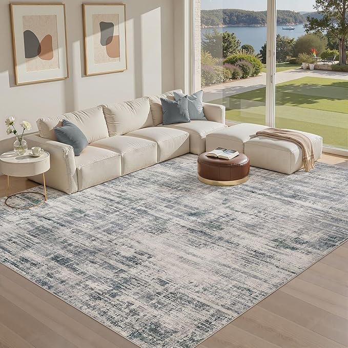 Area Rug for Living Room: 10x12 Washable Neutral Abstract Modern Soft Rugs Non Slip Indoor Floor Stain Resistant Large Carpet for Bedroom Dining Room Office Nursery - Gray