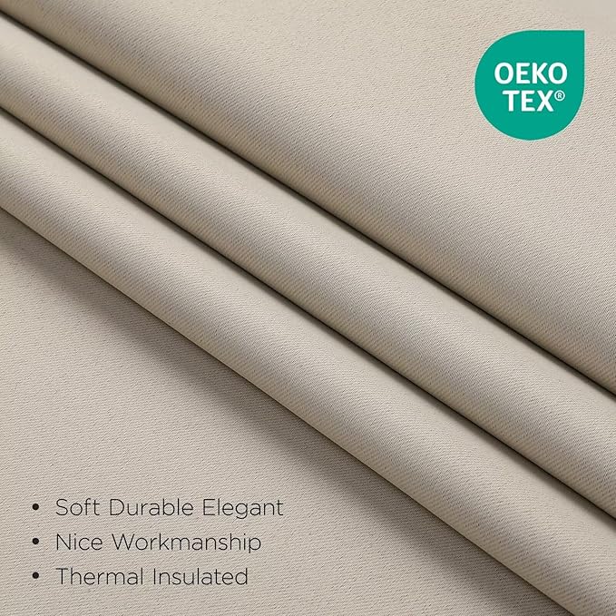 Joydeco 72 Inch Blackout Curtains for Bedroom, Thermal Insulated Black Out Curtains 2 Panels Set, Room Darkening Drapes for Living Room Window Rod Pocket Back Tab (W52 x L72 Inch, Light Beige)