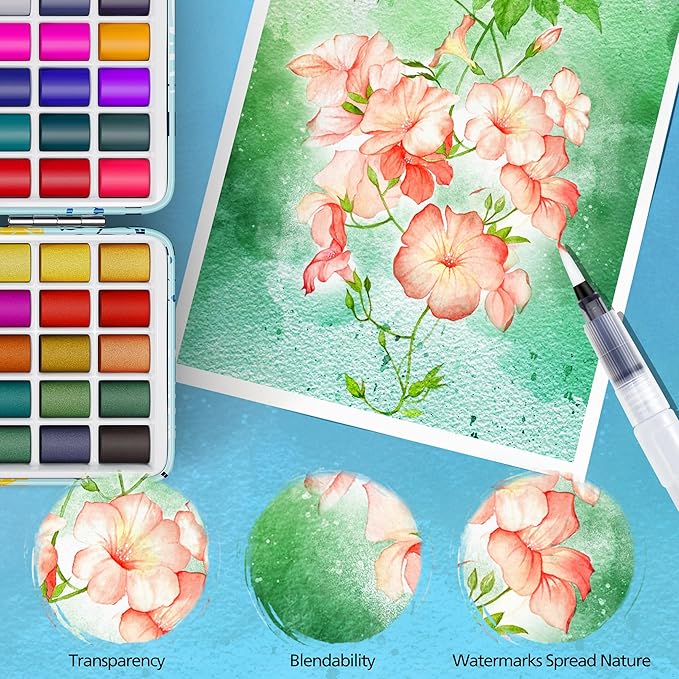 168 Colors Watercolor Paint Set with 4 Brushes, Portable Travel Water Color Kit with Carrying Case, Palette and Accessories, Non-Toxic Art Supplies Gift for Artists Adult Teen Kids Girls
