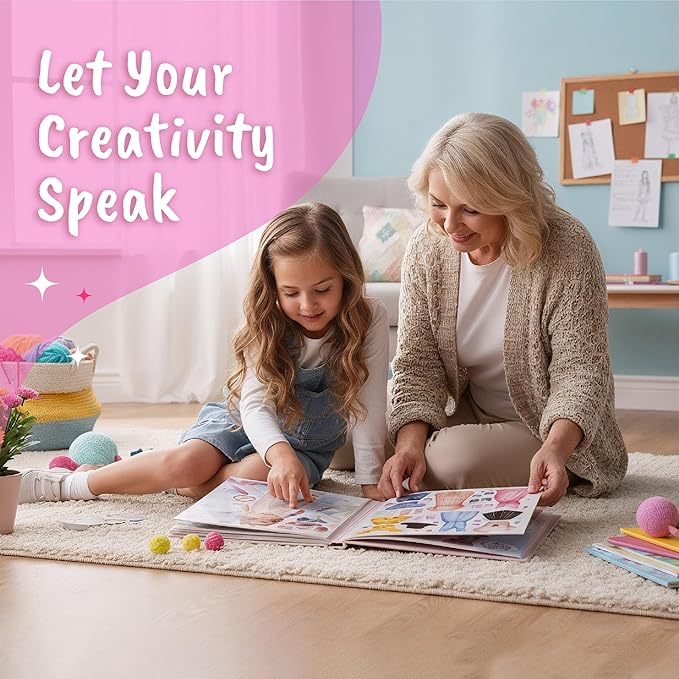 BSCOOL Fashion Studio Drawing, Coloring & Little Designer Creativity Book for Kids 4 and Up with Stickers, Stencils, Textures - Creative Fashion Design Sketchbook for Girls