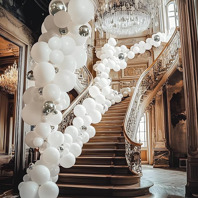 JOYIN 150 Pcs White Balloons, Different Sizes 18 12 10 5 Inch White Latex Balloon Arch Kit with Instruction for Birthday Decoration Party Graduation Wedding Holiday