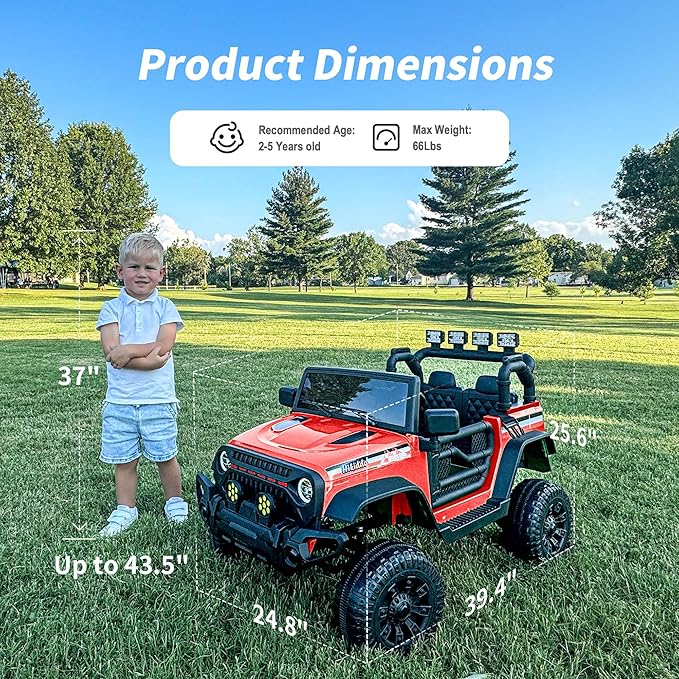 4WD Kids Ride on Car Truck, 12V 7Ah Kids Electric Vehicles Car Ride on Toy for Toddlers 3-5 with Remote Control - Red