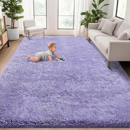 5x7 Area Rug for Living Room: Fluffy Shag Soft Washable Rugs Fuzzy Plush Indoor Carpet for Bedroom Nursery Playroom Dorm Kids Girls Boys Room (Purple, 5'x7')