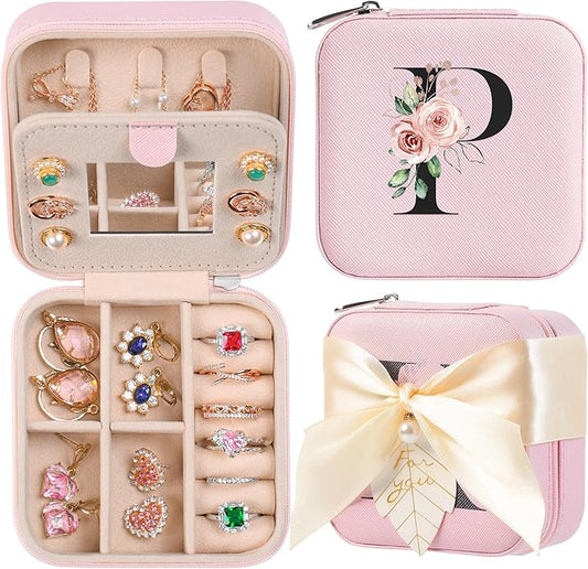 AYGXU Travel Jewelry Box for Women and Girls - Small Case With Initial A-Z - Teacher Gifts