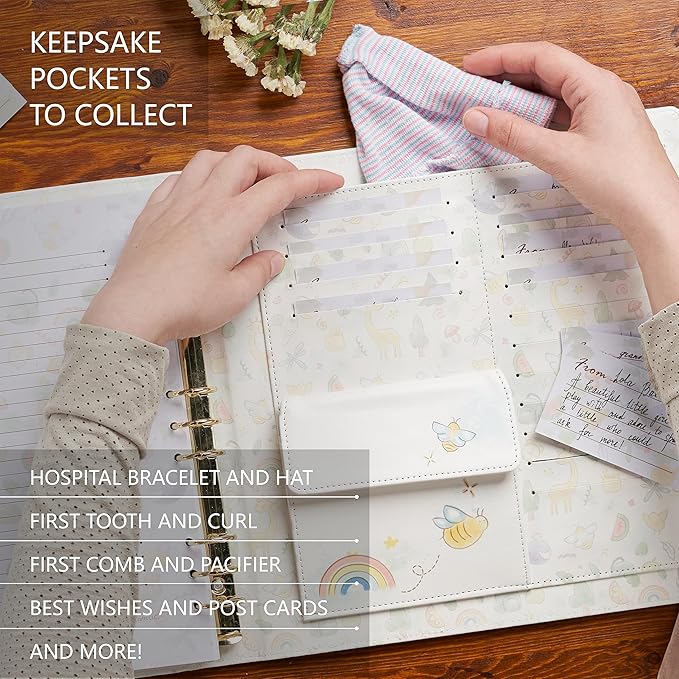 Keepsake Baby Memory Book Girl Boy – Timeless Leather-Bound Baby Milestone Book – Baby Book Keepsake Record First 5 Years – Gender Neutral Baby Scrapbook Album Baby Album Journal Registry Search Gift