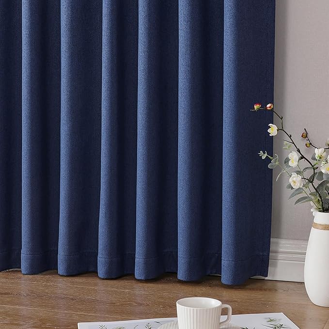 Joydeco Faux Linen Blackout Curtains for Bedroom,Blue Blackout Curtains 72 inches Long,100% Blackout Solid Thermal Insulated Window Drapes Luxury Decor for Living Room（W52xL72 Inch,Twilight Blue）
