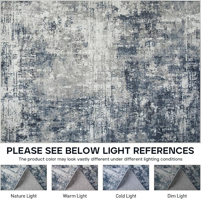 9x12 Area Rugs for Living Room Rug Washable: Modern Large Rug for Dining Room Bedroom Carpet Non Slip 9 by 12 Indoor Abstract Nursery Home Office Blue Grey